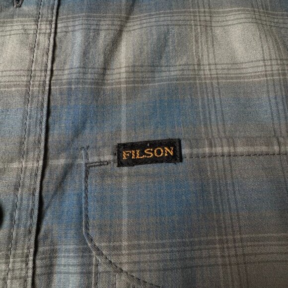 Filson Mens L Long Sleeve Button Shirt Twin Lakes Sport Plaid Blue Gray Gorpcore - Picture 5 of 6